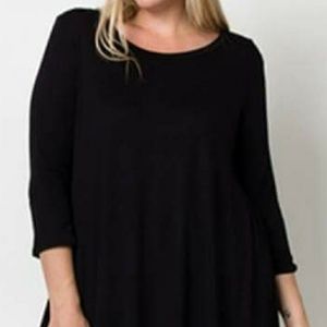 3/4 Sleeve Long Black Tunic  - Plus Size